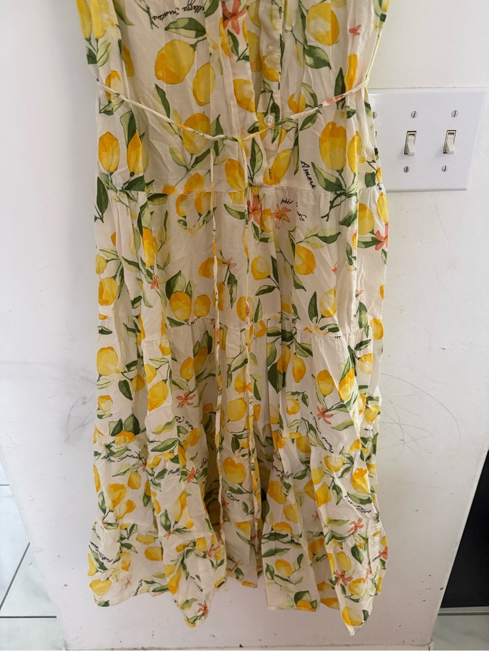 H&M Women’s Lemon-Print Button Front Dress Top - Yellow/Green - Picture 3 of 4
